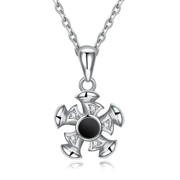 

Fashion Rotatable Pendant Necklace Black Cubic Zircons Rudder Women Platinum Plated 925 Sterling Silver Necklace for Lady Gift