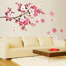 wholesale beautiful sakura wall stickers living bedroom decorations 739. diy flowers pvc home decals mural arts poster 3.5