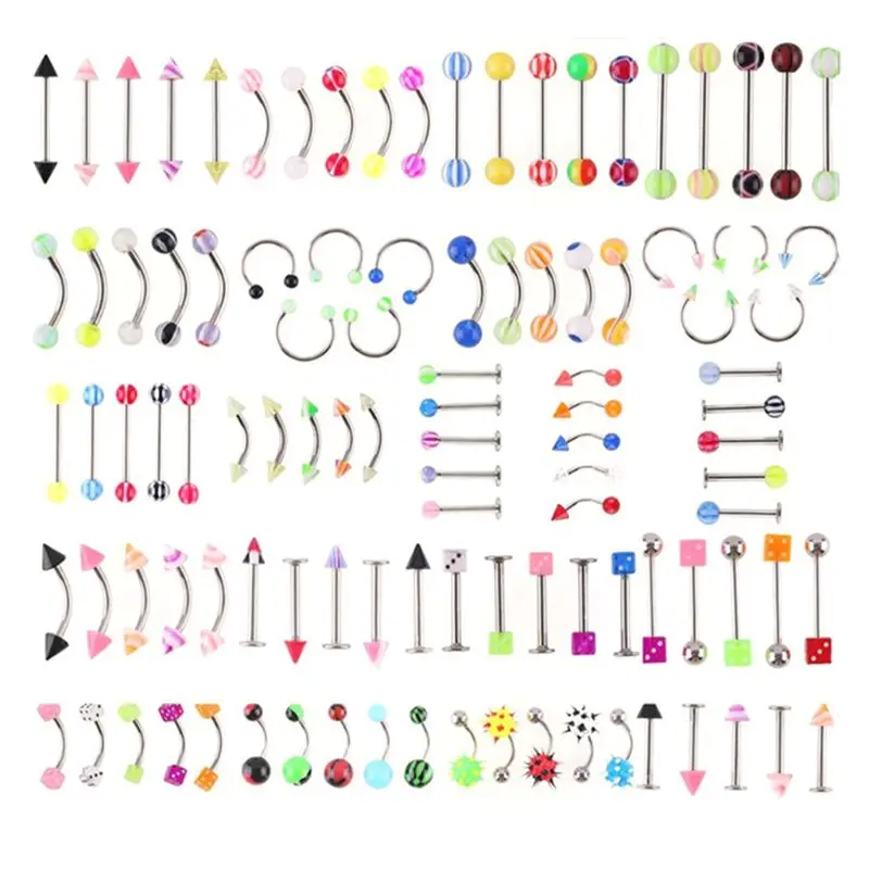 

105PCS Multi-Style Stainless Piercing Jewelry Tongue Nose Navel Rings