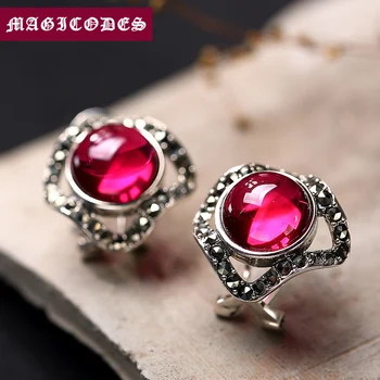 

Moon Simple Stud Earring 100% Real 925 Sterling Silver Women fashion Mosaic ruby Marksay Earring fine Jewelry 2019 statement E10