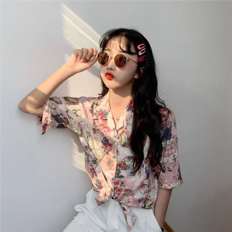 

Casual Vintage Punk Tunic Shirt Korean Japan Tunic Women's Shirts Kawaii Student Ulzzang Lady Ulzzang Harajuku Ins Top For Women