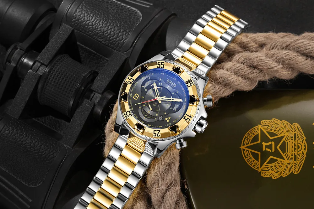 Часы для мужчин Temeite бренд календарные кварцевые часы спортивные личность сталь ремень светящиеся стрелки водостойкий мужской подарок T020G