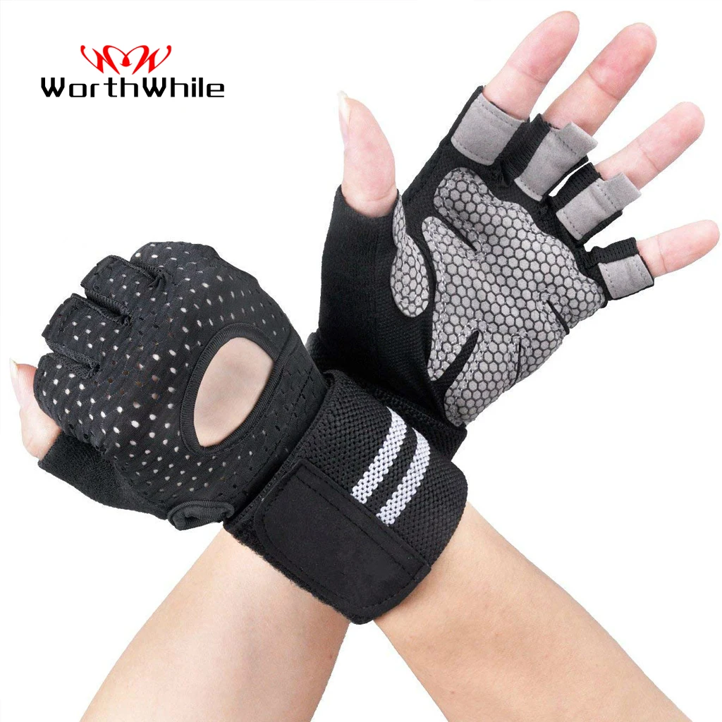 

WorthWhile Half Finger Gym Fitness Gloves with Wrist Wrap Support for Men Women Crossfit Workout Power Weight Lifting Equipment