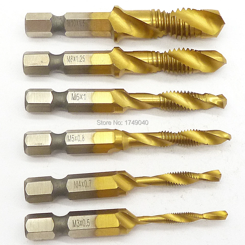 6pcs Hss Titanium Machine Drill Tap Combination Bit Tapping Deburring