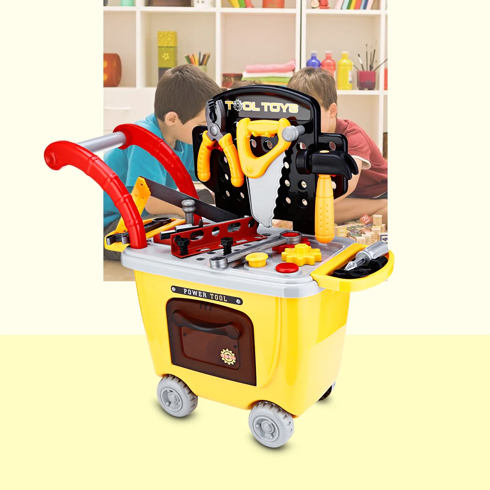 

27pcs Kids Trolley Model Toys Children Simulation Repair Tools Educational Pretend Play Bauble With Portable Box