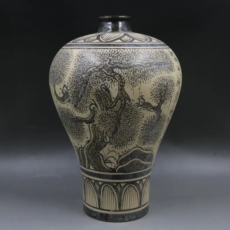 Фарфоровая ваза под старину династии SongDynasty печь Сосновая бутылка JiZhou ручная