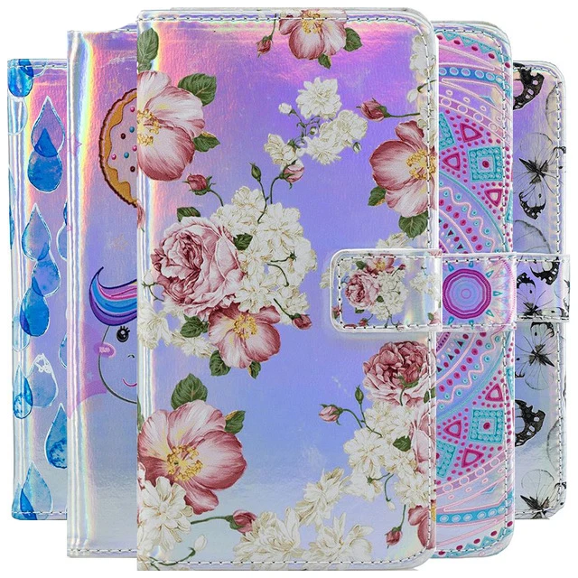 

For Huawei Honor 9 Lite 10 P Smart Enjoy 7S P20 Lite Laser Fluorescent Case Card Slot Flip Wallet Cover Silicone Funda B37