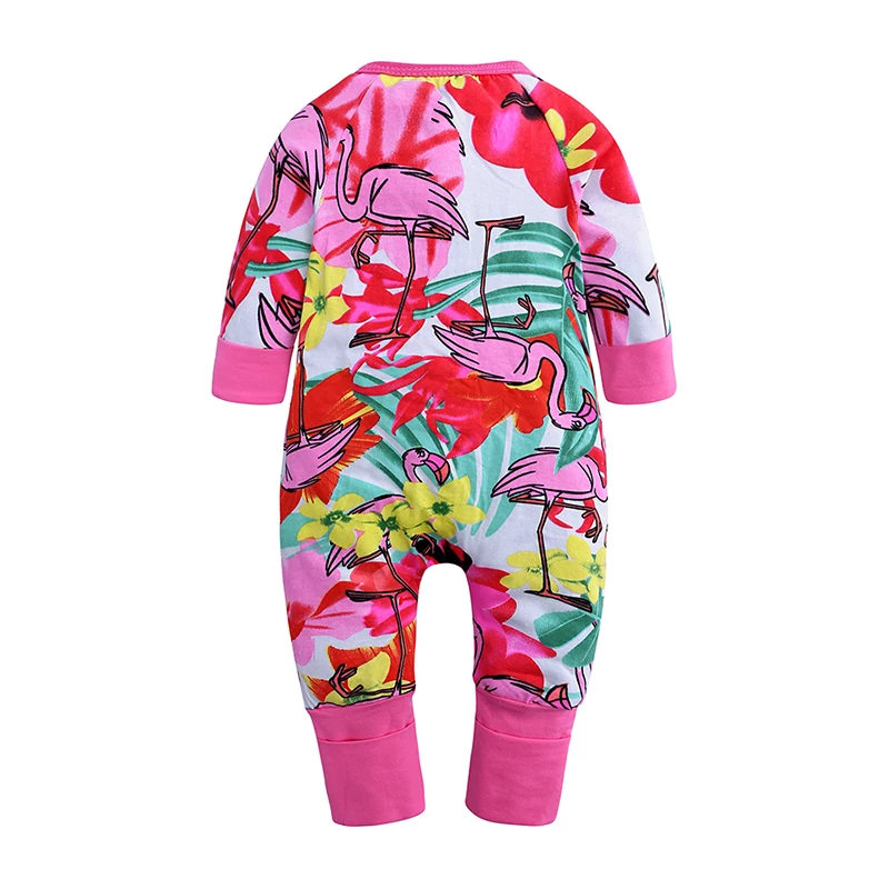 Одежда для маленьких мальчиков и девочек модная одежда комбинезон с длинными рукавами для новорожденных трико для девочек с принтом животных Пижама на двойной молнии ppy392