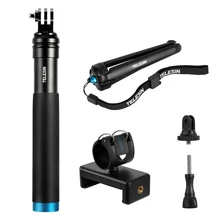 TELESIN Aluminium Legierung Erweiterbar Handheld Selfie Stick Teleskop Pole + 3-weg Einbeinstativ Stativ Stehen für GoPro Hero SJCAM