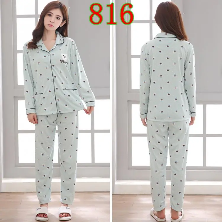 Plus Size Cotton Pajama Sets for Women Autumn Winter Long Sleeve Print Pyjama Ladies Loungewear Homewear Home Clothing