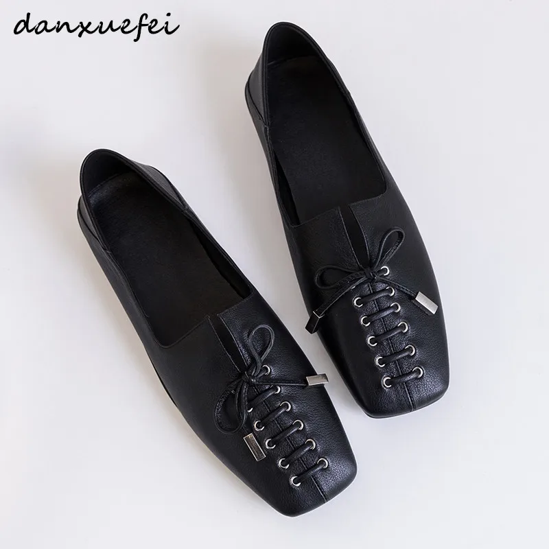 

Women's genuine leather lace-up slip-on balltet flats leisure soft comfortable espadrilles spring new female single shoes sale