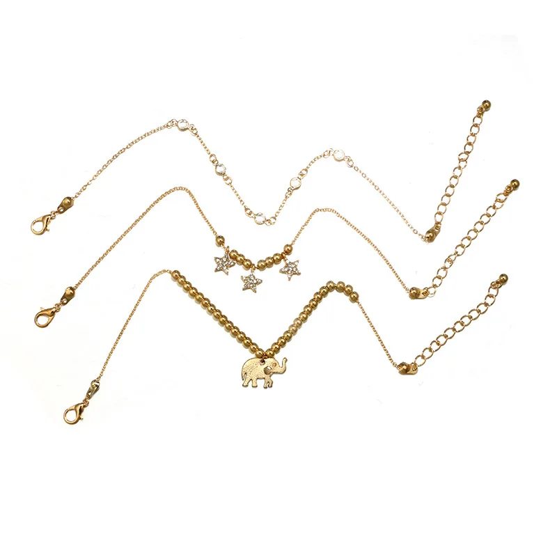 3 шт./компл. Модный Набор браслетов для ног с кристаллами boho Gold Stars Elephant бисерный ножной браслет Женская ножная цепочка браслет девушка ювелирные изделия на ногу