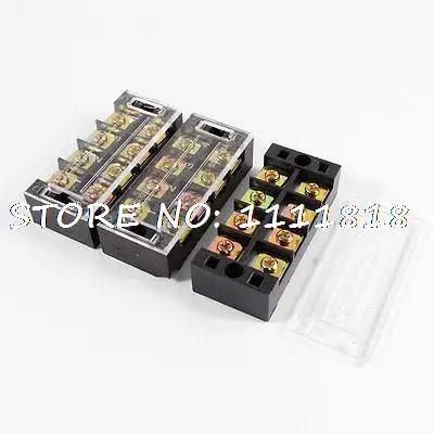 

3pcs 600V 45A 4 Positions 4P 2 Rows Barrier Terminal Wiring Board Block w Cover