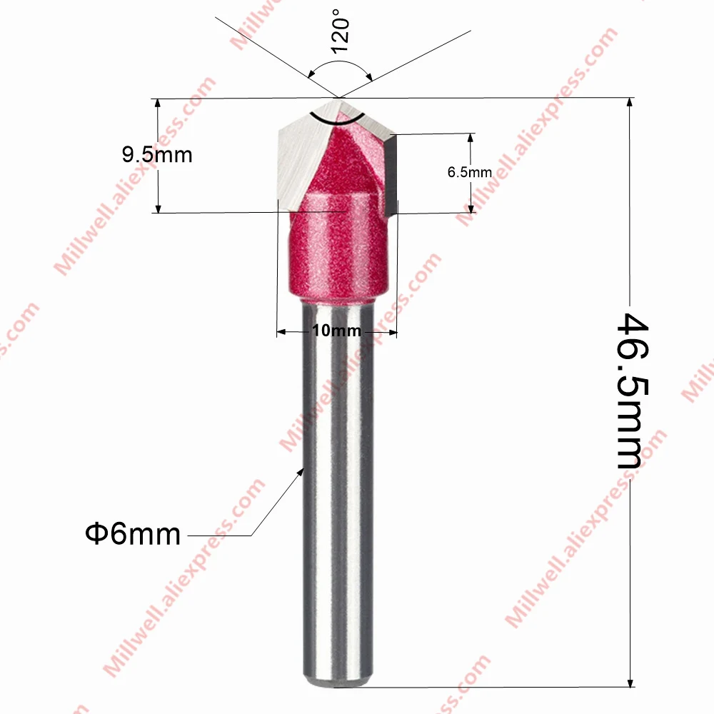 6 мм* 10 мм-1 шт, 60 90 120 градусов с ЧПУ твердосплавная Концевая фреза, фреза, деревообрабатывающий Фрезер, деревообрабатывающий инструмент, 3D V гравировальный резак - Длина режущей кромки: V610120