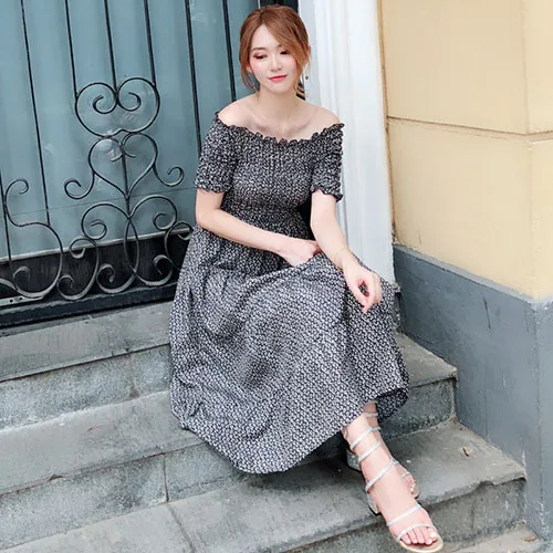 Voobuyla Boho стильное длинное платье женские сексуальные летние платья с открытыми плечами цветочный принт винтажные шифоновые белые пляжные платья