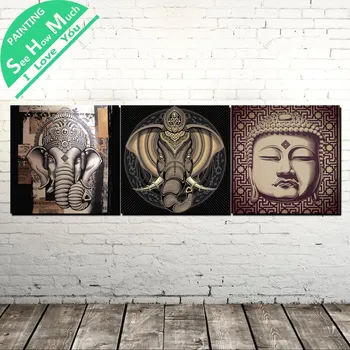 

3 Piece Traditional Buddha Image Modern Wall Art Canvas Painting Posters and Prints Framed Art Painting Pictures for Decor Home
