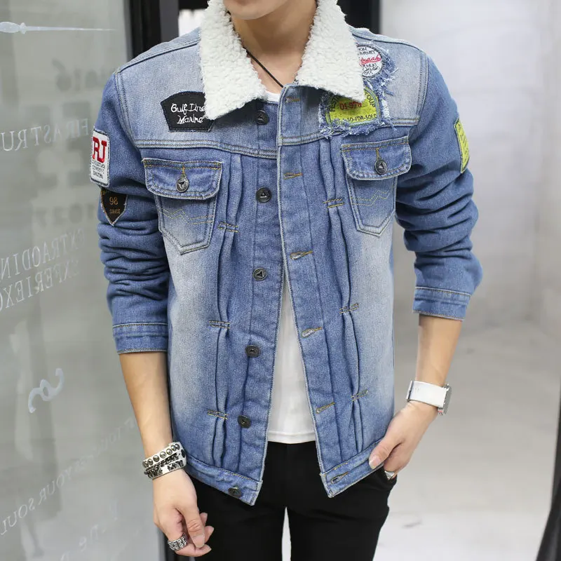 2018 New Korean Style Men's Jacket Turn-down Collar Single Breasted Denim Jacket Slim Jacket Casual Men Thick Casaco Masculino