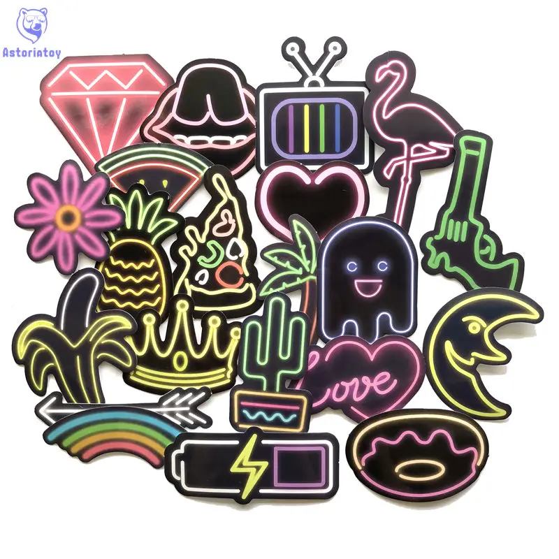

New 21 pcs/lot Cool Neon Style Suitcase Sticker Colorful LED Effect Mobile Phone Laptop Cartoon Graffiti Sticker