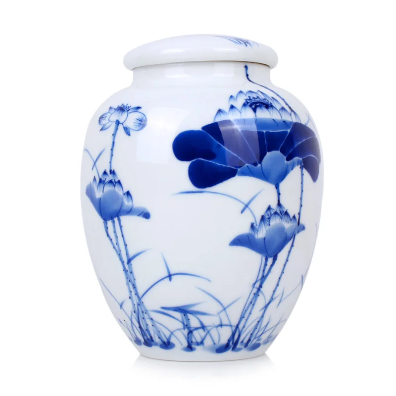 Yuanshuitang chinese handpainted lotus chests,sealed tank tea caddy ceramic pot, tea storage Yuanshuitang Chinese handpainted lotus chests,Sealed tank Tea caddy ceramic pot, tea storage