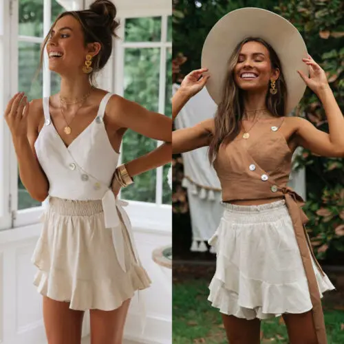 

2019 Hot Women Fashion Sexy Crop Top Solid Bow Color Bandage Slim Ladies Sling Surplice Casual Strappy Short Tank Tops