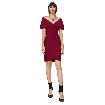 

wholesale New Dress Black and wine red V-neck Fashion elegance Girl tight Cocktail party bandage dress (L2392)