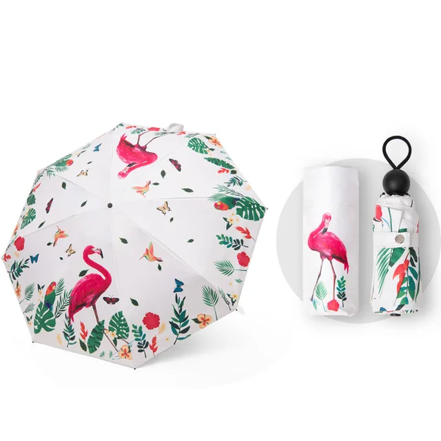 

Mini Flamingo Five-folding Umbrella Rain Women Gift 8K Pocket Sun Umbrella An-UV Female Cartoon Folding Umbrella 2019 NEW
