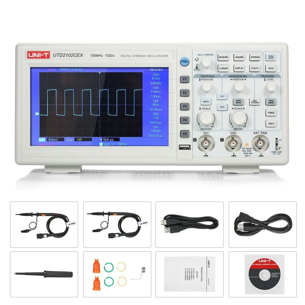 UTD2102CEX 1GSa цифровой осциллограф " lcd 800*480 100 МГц двухканальный USB OTG интерфейс