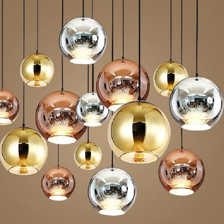 Buy Modern Copper/Sliver/Gold glass ball lamp Shade Inside Mirror pendant Light