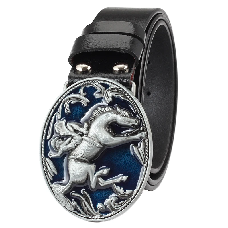 

cowboy belt buckle genuine leather belt horse pattern belt buckle for man