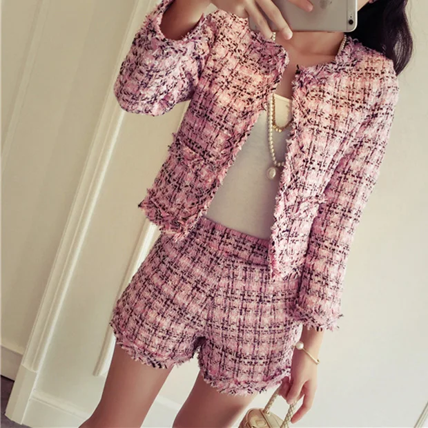 

Women's Knitting Suit Sets Shorts 2 Pcs Slim Fit Coat Jacket Women Short Jackets Set