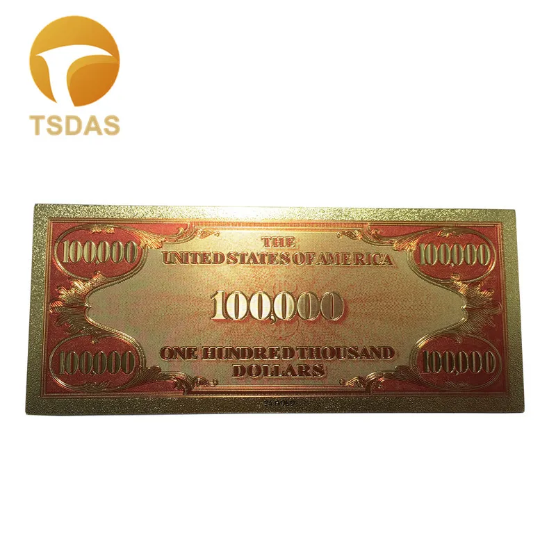 10pcs/set 24K Gold Banknote American $100.000 Gold Foil Banknotes Souvenir Replica Bills Free Shipping