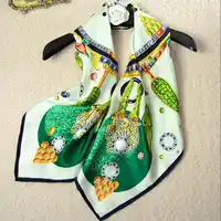 Green Gemstone Printed Luxury Bandana Hijab Shawl 100% Silk Twill Scarf Square Silk Scarf Women 90 Foulard Hand Rolled Top Gifts