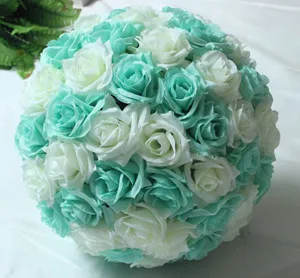 "(20 см) мята зеленые цветы шар Шелковая Роза украшение для свадьбы целующиеся шары Pomanders мята искусственный цветок шар украшения - Цвет: Mint Green White