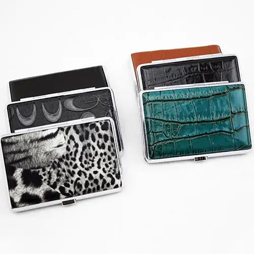 

Fashion Metal Faux Leather Top Hold A Pack 14Pc Cigarette Hard Box Case Holder