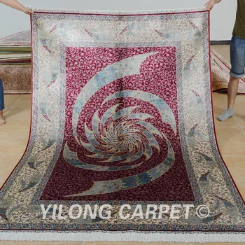 

Yilong 5'x7.5' traditional silk carpet red handmade exquisite Tabriz and Persian rug (0806)