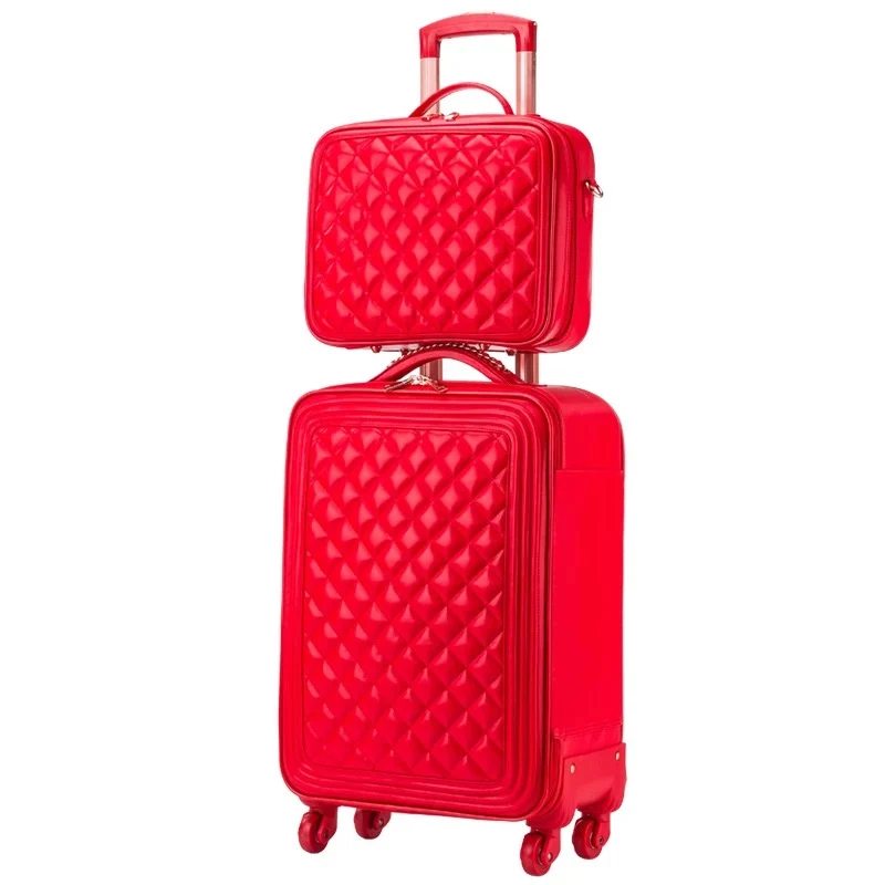 GraspDream 20 24 дюймов женский Спиннер из искусственной кожи lingge Сумка на колесиках 16 дюймов Дорожный чемодан для девочек брендовая сумка комплект багажных сумок на колесиках - Цвет: red(set)