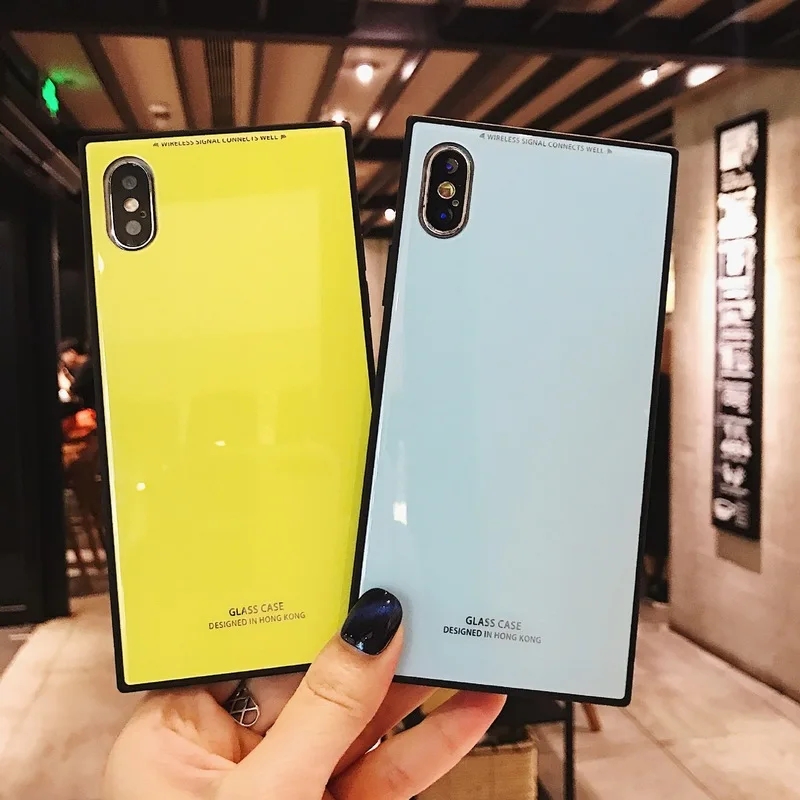 Fashion New Tempered Glass Square Phone Case for IPhone X 6 7 6S 8 Plus Back Cover Tide Personality |