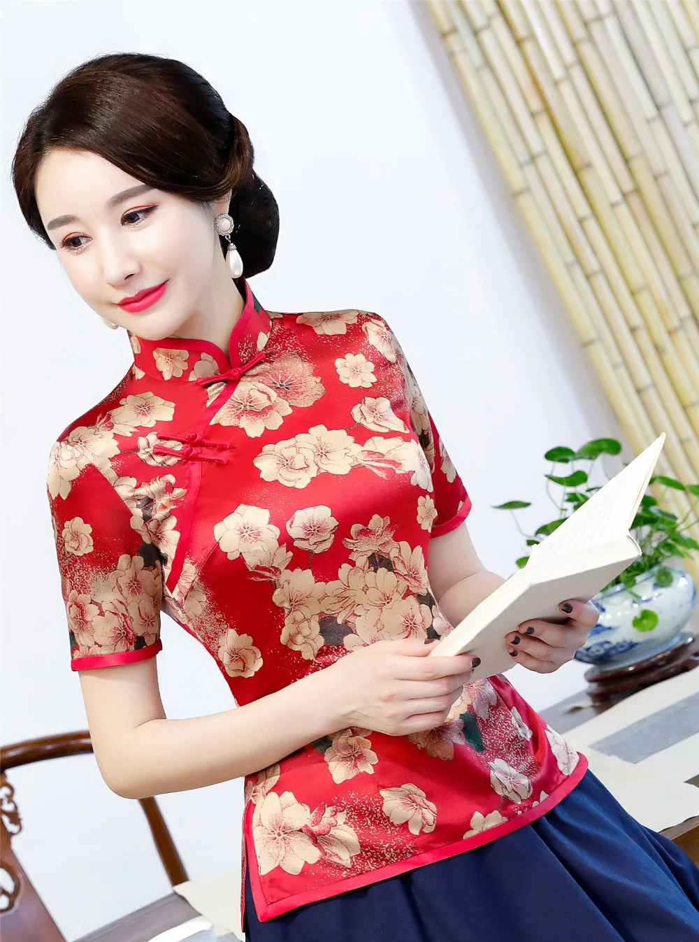 Шанхай история Китайский традиционный Топ цветочный Cheongsam топы короткий рукав китайский Топ для женщин китайская блузка Qipao рубашка