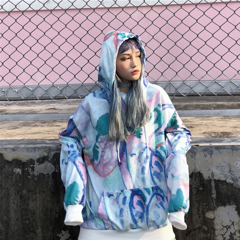 

2019 New Social Harajuku Hoodie Hooded Tops Women's Sweatshirt Long-sleeved Coat Ins Harajuku wind super fire hip hop color dye