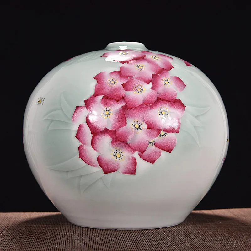 

Handmade Jingdezhen Hand Engraved Vase Shadow Blue Glaze Ceramic Handpainted Flower Vase Table Vase Porcelain Decorative Vase