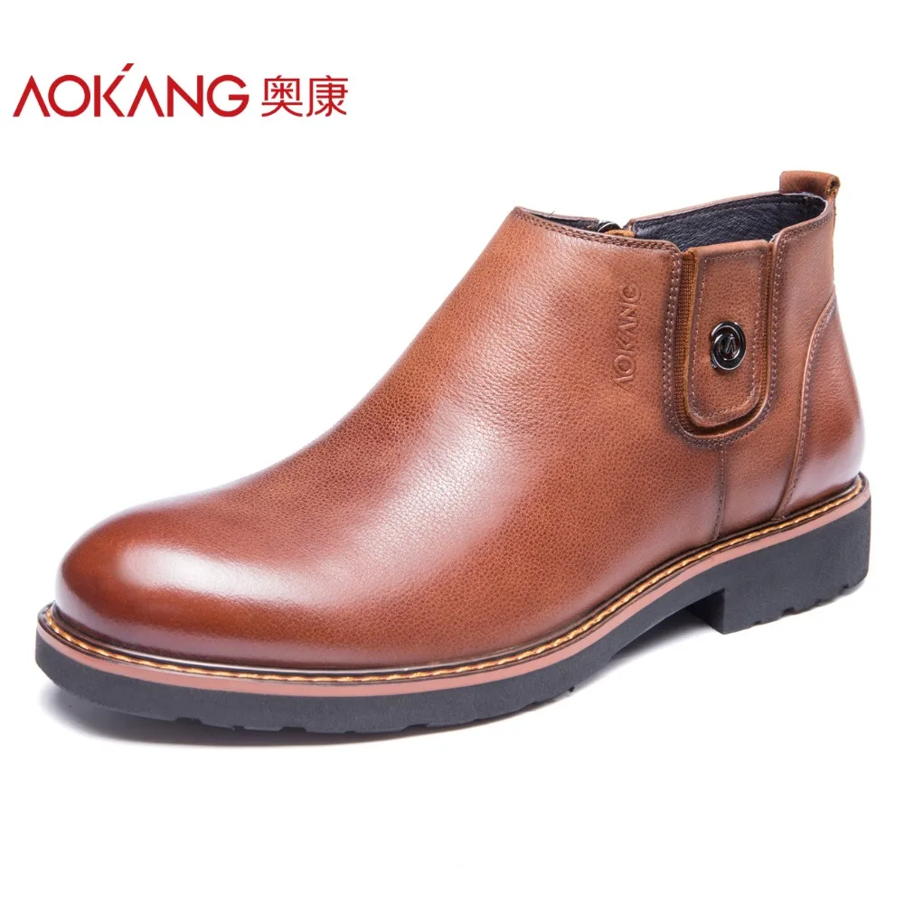 

Aokang Winter men's boots genuine leather male shoes fashion black shoes ankel boots top quality shoes for men