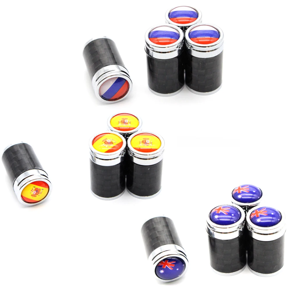 4 Pcs/Set Carbon Fiber National flag Car Valve Caps Car Dust Caps Tire