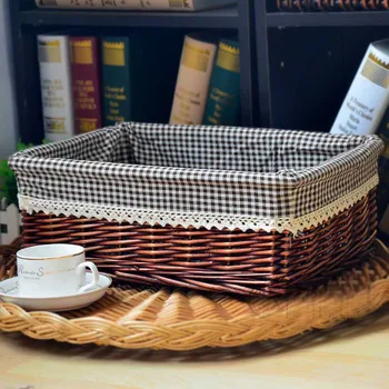 

Big Size 40cm Rectangular Wicker Woven Storage Basket Vintage Storage Basket Willow Bread Bins