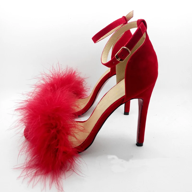 red fluffy high heels
