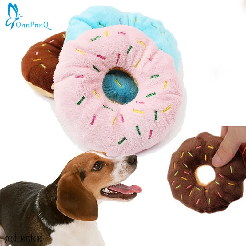 

1PCS Sightly Lovely Pet Dog Puppy Cat Squeaker Quack Sound Toy Chew Donut Play Toys Free Shipping