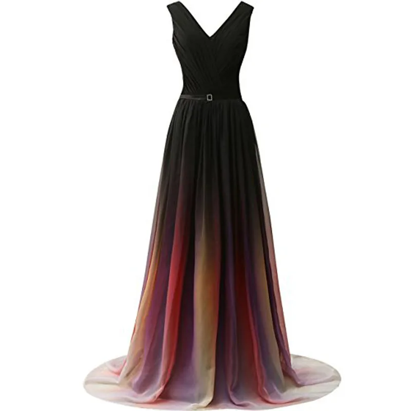 

Vnaix X024 V Neck Pleated Gradient Chiffon Formal Evening Dresses Long Party Prom Gown