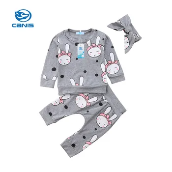 

2019 Spring Autumn Newborn Baby Boys Girls Clothes Cartoon Rabbit Print Sweatshirt Tops Pants Trousers Infant Pajamas Outfit Set
