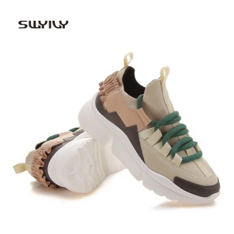 SWYIVY Women Running Shoes Personality Lace-up Women Sneakers 2018 New Canvas Super Light Sport Shoes Women Comfortable Soft