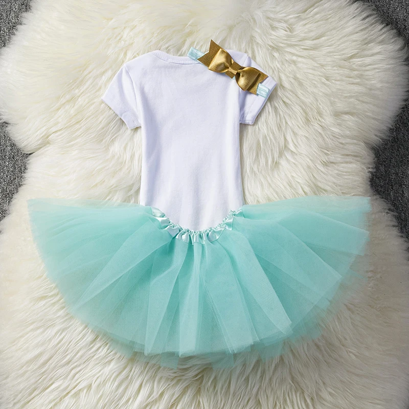 Летнее платье для маленьких девочек комплект одежды для первого дня рождения комбинезон+ юбка-пачка+ Цветочная шапочка, костюмы для новорожденных