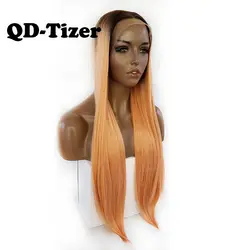QD-Tizer длинные прямые синтетические волосы на кружеве парик Омбре оранжевый цвет Кружева передние парики косплей для черных женщин